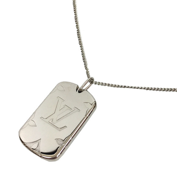 LOUIS VUITTON locket necklace monogram M62484 pendant men's silver - Picture 1 of 3